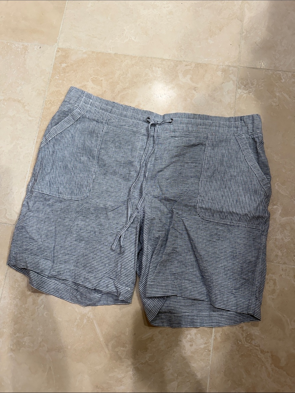 Womens Casual Stripe Drawstring Shorts - Blue/White